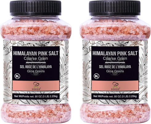 Soeos Himalayan Pink Salt, Coarse Grain, 5 lb (80 oz) Each, 2