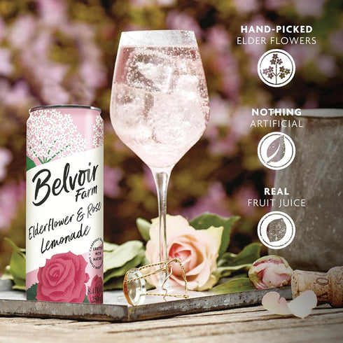 BELVOIR FRUIT FARMS 4 8.4 oz (250mL) Belvoir Farm Elderflower & Rose Sparkling Lemonade | Delicious On It's Own Or As A