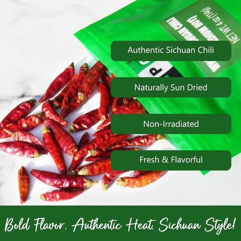 NPG Sichuan Red Chili Peppers, 4 Ounces Medium Hot Premium Dried Chilies for Chili Oil, Paste, and Sauce