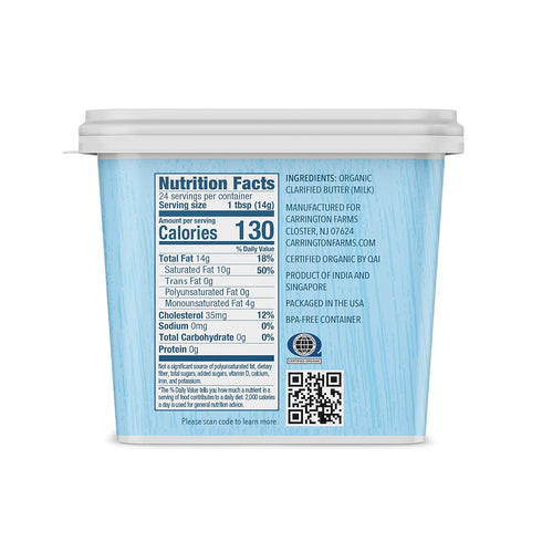 12 Oz Carrington Farms USDA Certified Organic Grass Fed, Compare Our Cost Per Ounce, Ghee, Fl