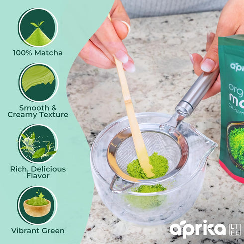 3.5 oz/100g AprikaLife Organic Matcha Powder, USDA & JAS Certified, No Sugar Added, Authentic Japanese Ceremonial Grade
