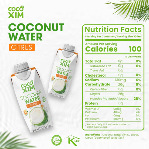 11 oz (Pack 12)|100% COCOXIM Ready to Drink Coconut Water with Citrus Juice of Natural & Fresh with Electrolytes