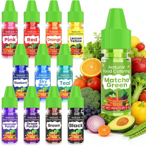 Natural Food Coloring - 12 Vibrant Colors Natural Liquid Food Dye Set,