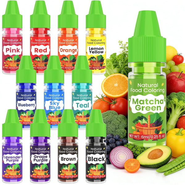 Natural Food Coloring - 12 Vibrant Colors Natural Liquid Food Dye Set,