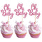 36 PCS Oh Baby Cupcake Toppers - Glitter Baby Shower Cupcake Picks Decorations for Kids Birthday Party Supplies (Pink)