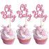 36 PCS Oh Baby Cupcake Toppers - Glitter Baby Shower Cupcake Picks Decorations for Kids Birthday Party Supplies (Pink)