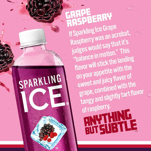 17 oz (Pack 12) Sparkling Ice, Grape Raspberry Sparkling Water, Zero Sugar Flavored Water, with Vitamins