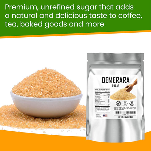 4 lbs. Bulk Demerara Sugar Pure Unrefined Brown Crystals for Baking and Cooking. Value Size Bag.