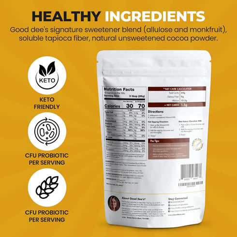 (1.5g Good Dees Sipping Chocolate Keto Drink Mix, Chocolate Flavor Low Carb Hot Cocoa Mix, No Sugar Added, Gluten Free