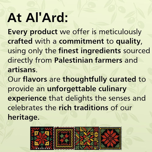 750ml 25.33 Oz Al'Ard Palestinian Extra Virgin Olive Oil, Cold Pressed Olive Oil from Palestine, Smooth Balanced