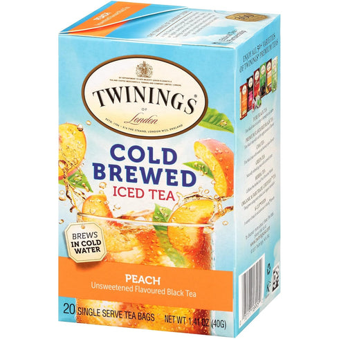 5 20 Count Twinings Cold Brewed Iced Tea Bags, Peach - Ready in Minutes, Flavoured Black Tea Cold Brew Bags