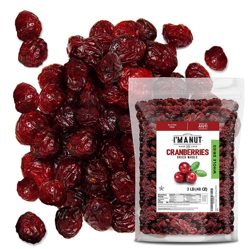 Dried Cranberries Original 3 Lbs (48 oz) Gluten & Peanut Free, Resealable Bag, Great for Salads and Cooking