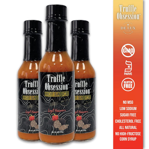 De Lux Farms 5 oz (3 Pack) -Truffle Obsession Gourmet Hot Sauce (Legit Habanero, Intense Heat)-Kosher Certified Hot