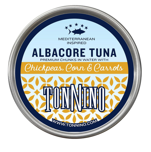 Tonnino Tuna Fish Albacore - Premium chunk in water with Chickpeas, Corn