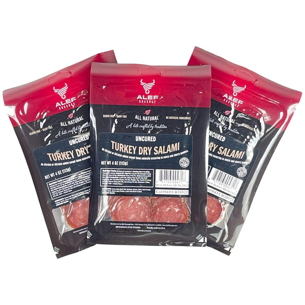 ALEF Uncured All Natural Turkey Dry Salami ( 3 packages 4 oz. each)NITRATE