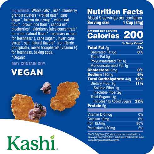 17.2oz (1 Kashi Breakfast Cereal, Organic, Whole Grain, Blueberry Clusters, Box Box)