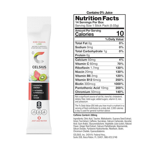 (14 Pack) CELSIUS On The Go Kiwi Guava Lime, Sugar Free Energy Drink Mix Sticks per
