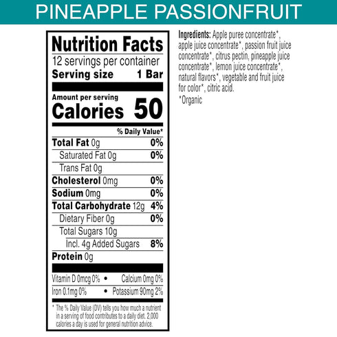 6.2oz (12 Count) Pure Organic, Layered Fruit Bars, Pineapple Passionfruit, Gluten Free and Vegan Fruit Snacks, Box