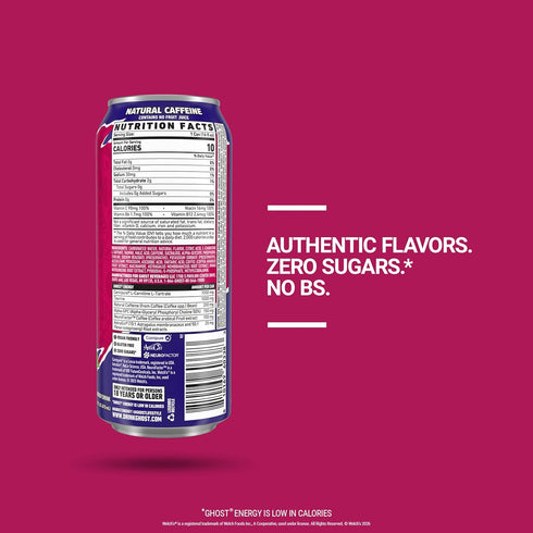 12-Pack, 16oz 200mg GHOST Energy Drink - Welch's Grape-Cran, Cans - Energy & Focus & No Artificial Colors - of Natural