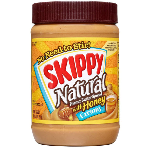 SKIPPY Natural Creamy Peanut Butter Spread with Honey, 6 g Protein Per