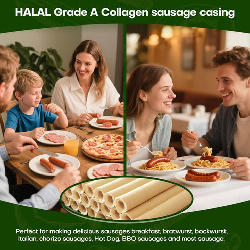 14m/46ft, 26mm/ 1'',1 VONSYONG HALAL Sausage Casing, Grade A Edible Drying Collagen Sausage Casings for Flavorous