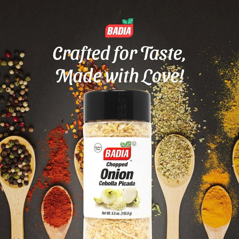 5.5 oz (Pack 2) Badia Chopped Onion, Convenient Flavorful Onion Flakes for Cooking & Seasoning