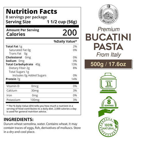 17.6 oz (500 Pack 1 Morelli Bucatini Pasta Noodles - Premium Organic Italian Pasta from Italy - Handcrafted, Family