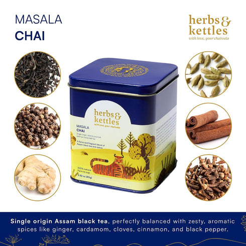 16-20 Herbs & Kettles Chai - Masala | Authentic Indian Chai Tea with Assam Black Tea, Ginger, Cardamom, Cinnamon