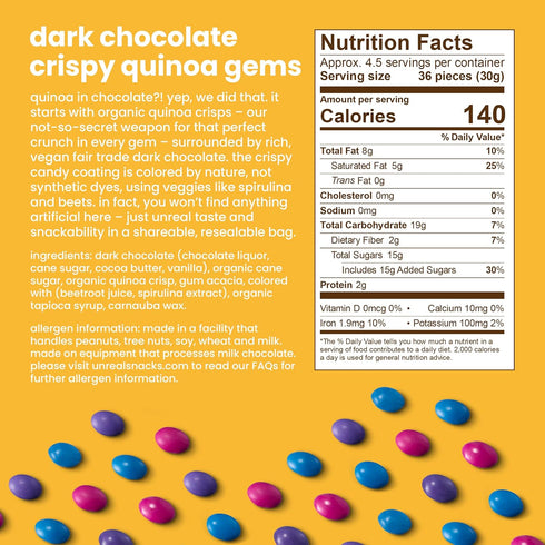 5 Oz (Pack 6) Unreal Dark Chocolate with Crispy Quinoa, Zero Sugar Alcohols, Non-GMO
