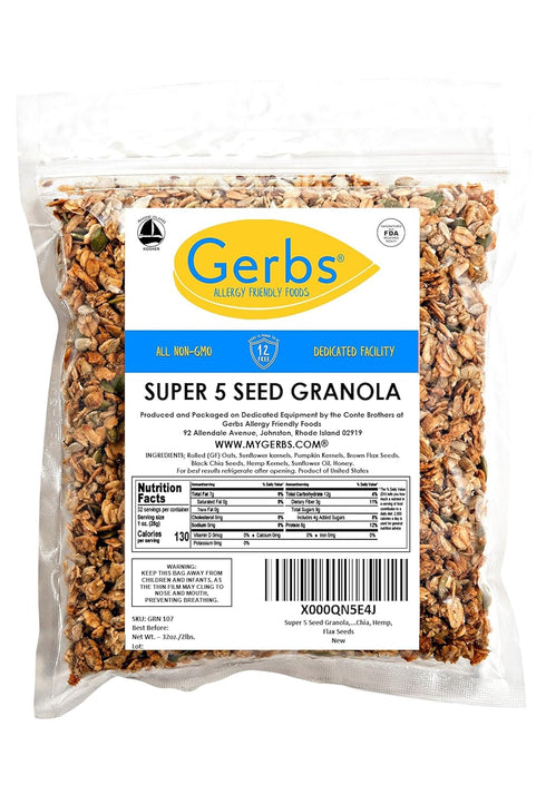 5 2 LBS 14 Gerbs Super Seed Granola, - Top Food Allergy Free & Non GMO - Keto Safe &Unsulfured - Pumpkin, Sunflower