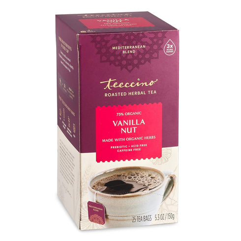 Teeccino Vanilla Nut Herbal Tea, 25 Tea Bags, Rich & Roasted, Caffeine Free & Prebiotic