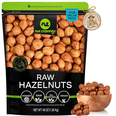 NUT CRAVINGS - Raw Hazelnuts Filberts with Skin - Unsalted, Shelled, (48oz