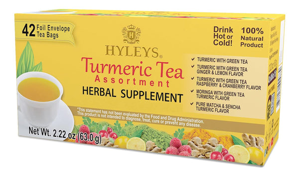 Hyleys Turmeric Tea - Assorted Flavors - 42 Tea Bags, Wellness Herbal Supplement