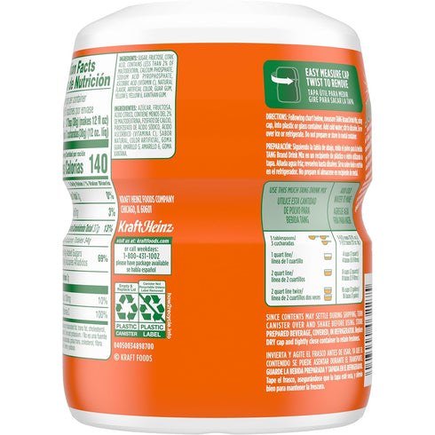 1 Count 20 oz Tang Orange Sweetened Powdered Drink Mix Canister