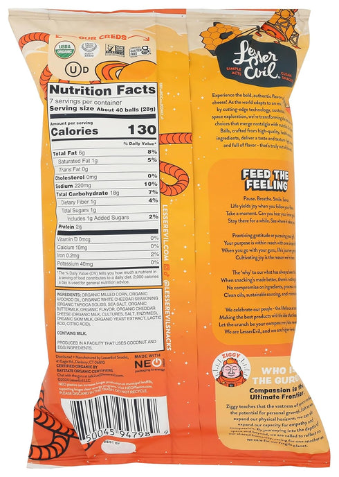 7 Oz Lesserevil Organic Real Cheddar Space Ball Puffs Party Size