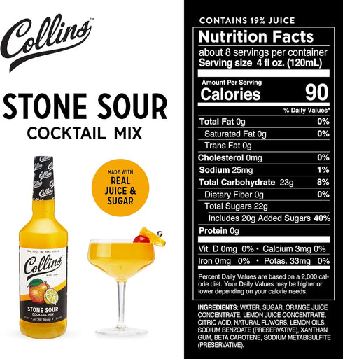 32 oz Collins Stone Sour Drink Mix | Made With Real Orange and Lemon Juice With Natural Flavors | Cocktail Recipe