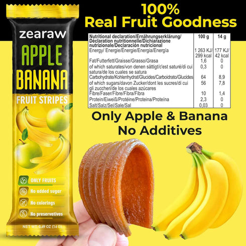 30 Pack ZEARAW Healthy Fruit Snacks for Adults and Kids Fruit Leather with Dried Apple-Cherry, Apple-Banana