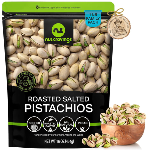 NUT CRAVINGS - Freshly Roasted & Salted California Pistachios (16oz - 1
