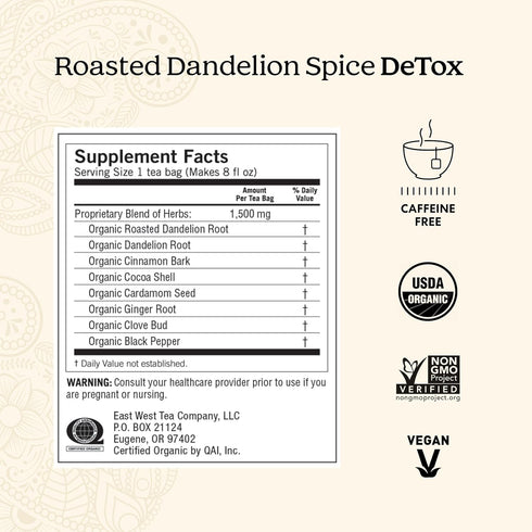 Yogi Tea Roasted Dandelion Spice DeTox Tea - Organic DeTox Tea - 16 Tea Bags per Pack (6 Packs)