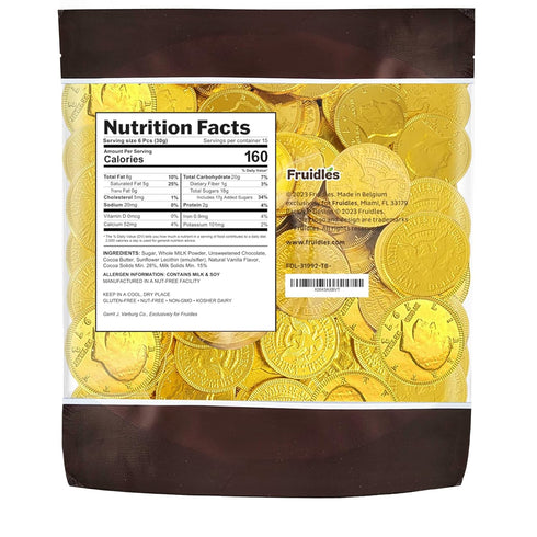 (2 Fruidles Gold Half-Dollar Milk Chocolate Coins Gelt, Made with Premium Belgian Chocolate, Kosher Certified Dairy