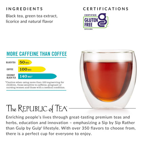 50 The Republic of Tea HiCAF Toasted Coconut Black Tea, Tea Bags, High in Caffeine