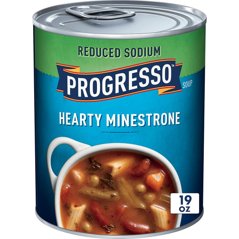 Progresso Reduced Sodium, Hearty Minestrone Soup Canned Soup, Gluten Free, 19 oz.