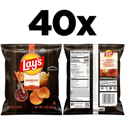 Lay's 1 oz (40 Pack) (Packaging Barbecue Flavored Potato Chips, Bags, and Formula May Vary)