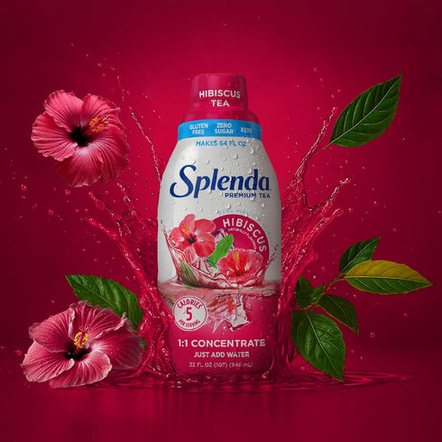 1:1 32 Oz SPLENDA Premium Hibiscus Tea Concentrate, Zero Sugar, Gluten Free, Real Brewed Tea, Fl