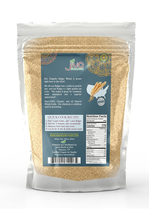 #1 2 LB 100% Organic Bulgur Wheat Fine - Non-GMO, Grown in USA, Natural Wheat Berries, Resealable Bag by Jiva Organics