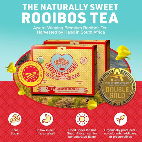 200 Caffeine Free Tea Organic Rooibos Tea Bags - Naturally Sweet Red Tea Safe for Children & Pregnant Women - Low
