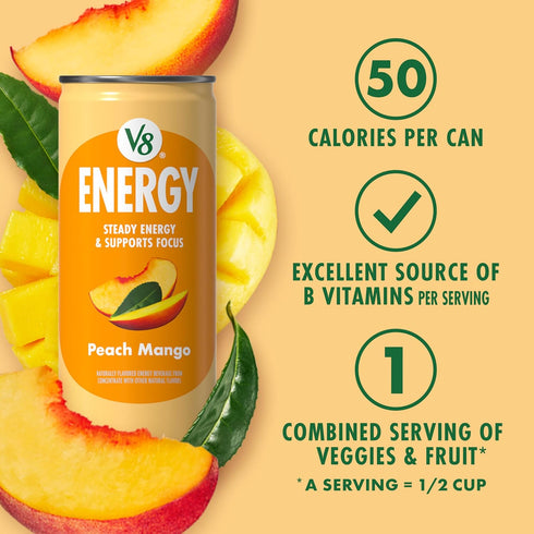 V8 8 oz Energy Peach Mango Energy Drink, fl Can