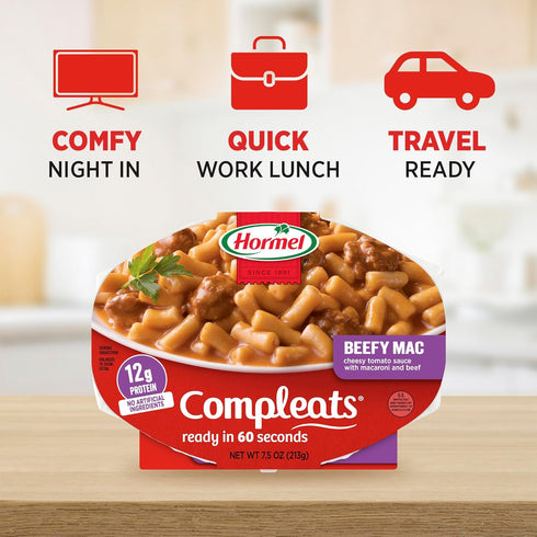 7.5 (Pack 7) HORMEL COMPLEATS Beefy Mac & Cheese Microwave Tray, Ounces