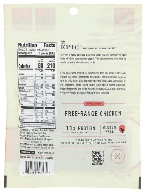 Epic 2.5 Products, Chicken Jerky Sriracha Bites, Ounce