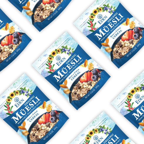 17.6 oz Eden Organic Muesli Cereal, Eat Hot or Cold, Oat, Rye, Wheat, and Spelt Flakes, Raisins, Cranberries, Wild